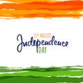India flag vector illustration with hand drawn calligraphy lettering. Royalty Free Stock Photo