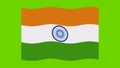 India flag is waving green screen animation. National flag of India. 15 August independence Day India.