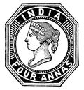 India in Four Annas Stamp from 1854, vintage illustration