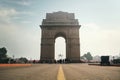 India Gate on the background of cloudy sky, Sightseeing in new Delhi. view from the road