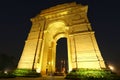 India Gate with lights at night, New Delhi, India