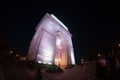 India gate at night with lights on shot with fisheye