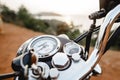 India, Goa -April 6, 2017: Speedometer and odometer of motorcycle Royal Enfield