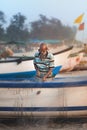 04/04/2020 India, GOA, Arambol, an elderly fisherman parses fishing nets during 21 day quarantine and full lockdown and curfew in