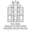 India, Goa, Basilica Of Bom Jesus Or Borea Jezuchi Bajilik travel landmark vector illustration