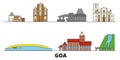 India, Goa flat landmarks vector illustration. India, Goa line city with famous travel sights, skyline, design.