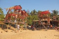 India, GOA, January 24, 2018. Unusual cafe restaurant on the beach in Anjuna, India GOA. A multi-storey cafe restaurant from Royalty Free Stock Photo