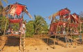 India, GOA, January 24, 2018. Unusual cafe restaurant on the beach in Anjuna, India GOA. A multi-storey cafe restaurant from