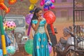 India, GOA, January 28, 2018. Young Indian girl in a beautiful blue or turquoise sari Royalty Free Stock Photo