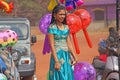 India, GOA, January 28, 2018. Young Indian girl in a beautiful blue or turquoise sari Royalty Free Stock Photo