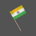 India grunge flag on a stick. Isolated on a gray background. Design element. Signs and Symbols