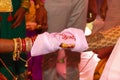 India Gujarat Village Bride Groom Indian Wedding Rituals Hindu Culture Hast Melap closeup shot Royalty Free Stock Photo