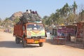 India, Hampi, 02 February 2018. A beautiful Indian truck carries or carries many Indian people