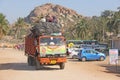 India, Hampi, 02 February 2018. A beautiful Indian truck carries or carries many Indian people