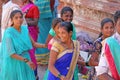 India, Hampi, 01 February 2018. A group of Indian women smiling on a street in the village of Hampi, inside the temple of