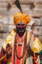 India, Hampi - February 18, 2020: Portrait of Indian sadhu