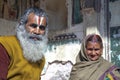 India, Hampi - an elderly, colorful married couple from India,