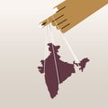 Conceptual illustration of Indian subcontinent is hanging on a finger with electoral stain. Royalty Free Stock Photo