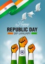 India happy republic day ,26th January Vector Illustration. Flag of Indian hand design