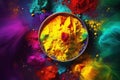 India holi background, festival celebration with copy space