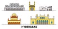 India, Hyderabad flat landmarks vector illustration. India, Hyderabad line city with famous travel sights, skyline