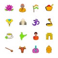 India icons set cartoon