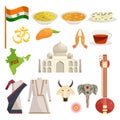 India icons set, catoon style