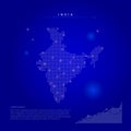 India illuminated map with glowing dots. Dark blue space background. Vector illustration Royalty Free Stock Photo