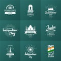 India Independence day, 15 august. Set of vector typographic emblems or badges.