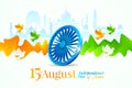 India independence day illustration. Ashoka wheel, fluid waves and doves in the colors of the indian national flag. Royalty Free Stock Photo