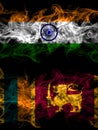 India, Indian vs Sri Lanka smoky mystic flags placed side by side. Thick colored silky abstract smoke flags