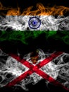 India, Indian vs United Kingdom, Great Britain, British, Jersey smoky mystic flags placed side by side. Thick colored silky