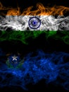 India, Indian vs United States of America, America, US, USA, American, Nevada smoky mystic flags placed side by side. Thick