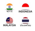 India, Indonesia, Malaysia and Thailand. Set of four Indian, Indonesian, Malaysian and Thai stickers