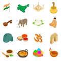 India isometric 3d icons set