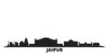 India, Jaipur city skyline isolated vector illustration. India, Jaipur travel black cityscape