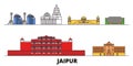 India, Jaipur flat landmarks vector illustration. India, Jaipur line city with famous travel sights, skyline, design.