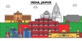 India, Jaipur, Hinduism. City skyline, architecture, buildings, streets, silhouette, landscape, panorama, landmarks