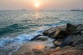 India, Kerala. Beach of the Indian ocean at sunset