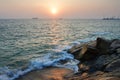 India, Kerala. Beach of the Indian ocean at sunset