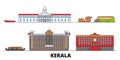 India, Kerala flat landmarks vector illustration. India, Kerala line city with famous travel sights, skyline, design.