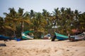 Fishing boat of Indian fishermen on the sandy beach in Kerala, fishing village Marari Royalty Free Stock Photo