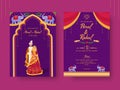 India Kitsch Style Wedding Invitation Card With Event Details In Front And Back View India Sikh Style Wedding Invitation Card