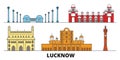 India, Lucknow flat landmarks vector illustration. India, Lucknow line city with famous travel sights, skyline, design.