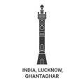 India, Lucknow, Ghantaghar travel landmark vector illustration