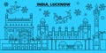 India, Lucknow winter holidays skyline. Merry Christmas, Happy New Year decorated banner with Santa Claus.India, Lucknow