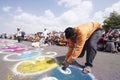 INDIA, MAHARASHTRA, PHALTAN, June 2023, Devotee making rangoli for ubha ringan event in palkhi festival, Taradgaon