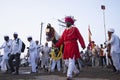 INDIA, MAHARASHTRA, PHALTAN, June 2023, Pilgrims with God\'s horse at palkhi festival, Taradgaon