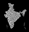 India map with all india states typography names art. India map art texture in english. Black and white india typography map Royalty Free Stock Photo