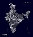 India map with all indian states typography illustration. India map lettering in english. all states name lettering Royalty Free Stock Photo